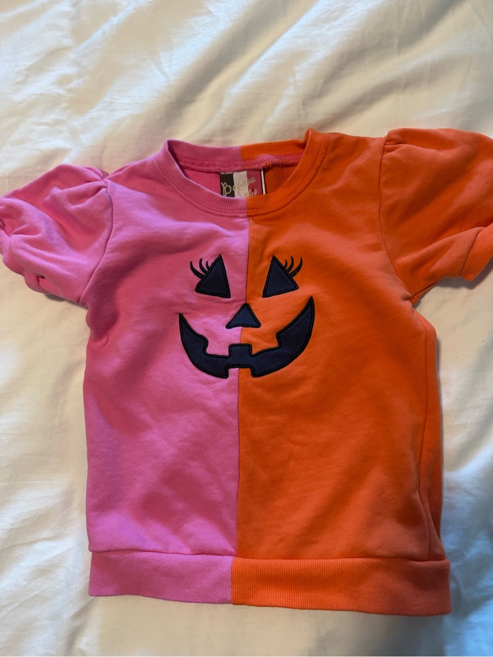 Girls size 5 Pink and Orange Pumpkin Face Costume Top - Banana Split